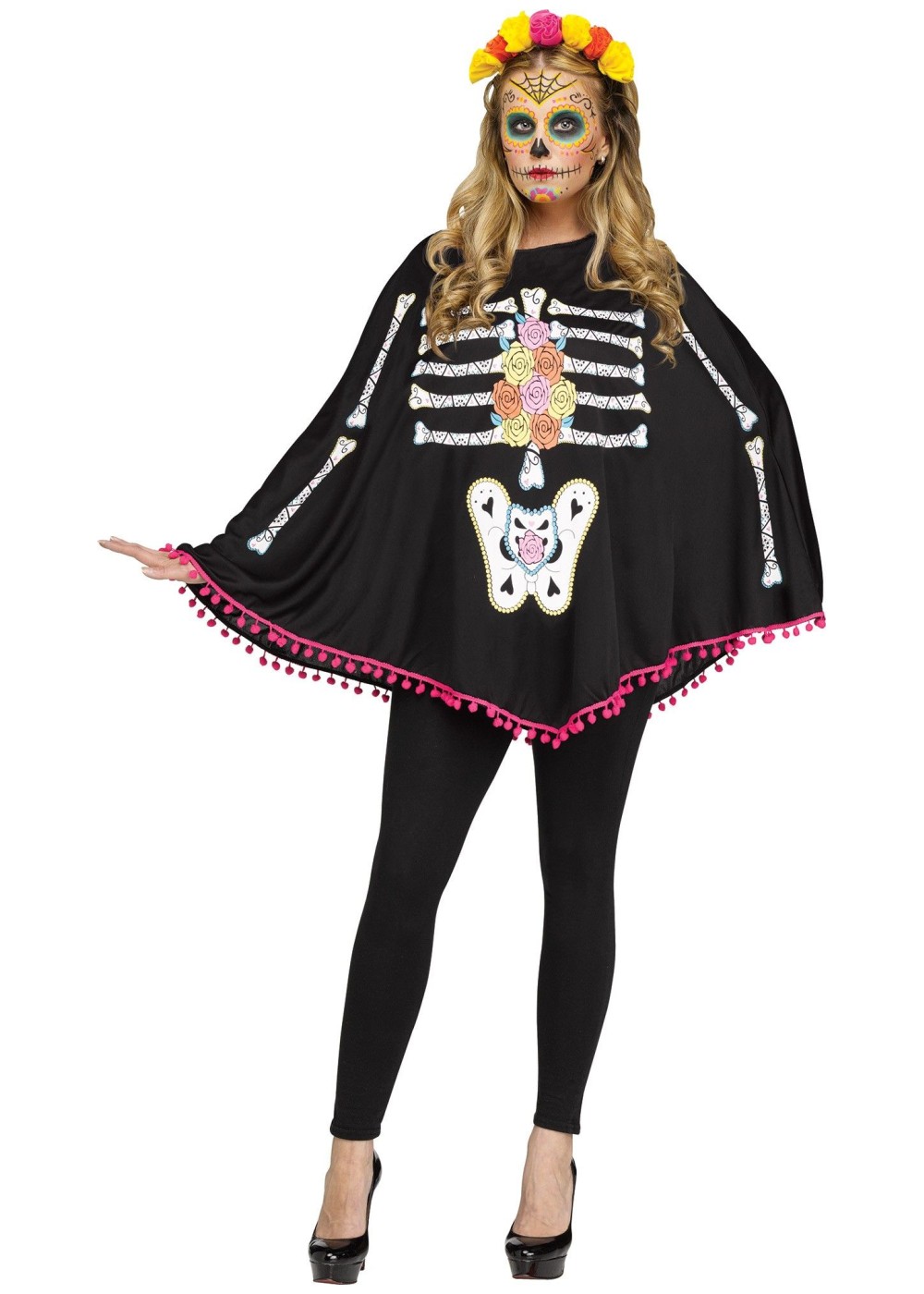 Day Of The Dead Women Poncho Costume