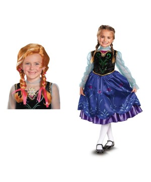 Disney Anna Girls Frozen Costume And Wig Set