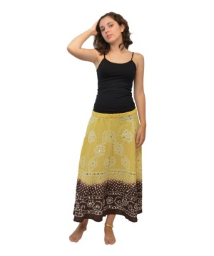 Ladies Bandhej Beige Brown Cotton Skirt And Anklet Set