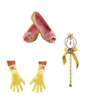 Girls Belle Costume Gloves Shoes And Wand Set