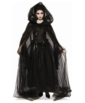 Black Hooded Women Costume Cape