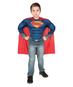 Superman Muscle Costume Shirt With Cape For Boys