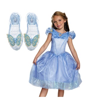 Cinderella Girls Costume And Glittery Slippers Gift Set