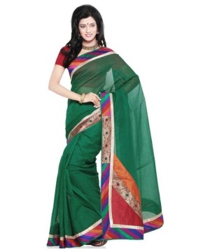 Colorful Ethnic Design Cotton Saree And Blouse Fabric