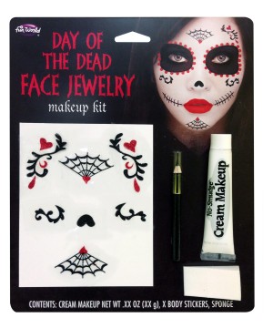 Day Of The Dead Face Jewelry Makeup Costume Accessory Set