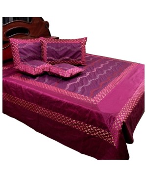 Designer Magenta And Purple Silk 5 Pieces Bedcover Set