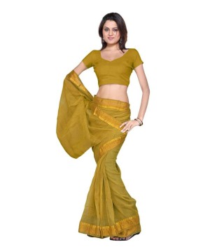 Ethnic Designer Kota Doria Mustard Sari And Blouse Fabric