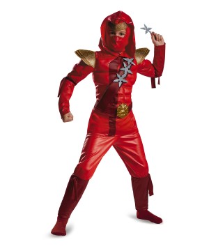 Red Fire Ninja Muscle Chest Boys Costume