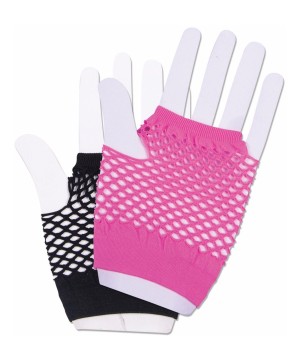 Harlequin Short Fishnet Pink And Black Glove Set