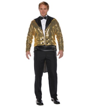 Mens Gold Sequin Coat Tails Jacket