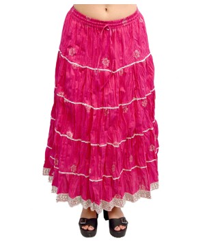 Ladies Pink Sanganeri Hand Block Cotton Skirt