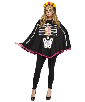 Day Of The Dead Women Poncho Costume