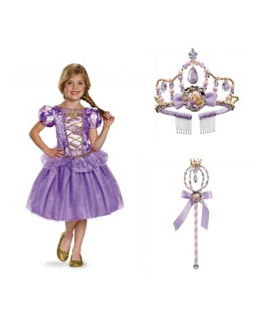 Disney Princess Rapunzel Costume Wand And Tiara Girls Set