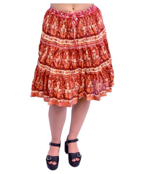 Womens Raspberry Red Cotton Printed Mini Skirt