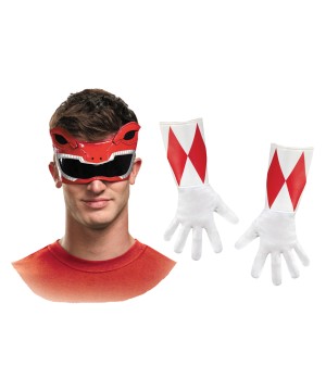Red Power Rangers Men Gloves And Mask Costume Set