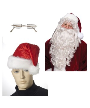 Santa Hat Wig Beard And Glasses Men Costume Set