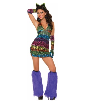 Sexy Zebra Rave Animal Print Halter Dress Women Costume