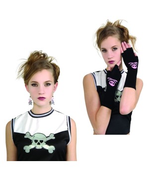 Skull Gloves and Earrings Girls Costume Kit