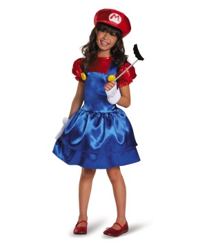 Super Mario Girls Costume Skirt Dress Hat Mustache Nintendo Halloween