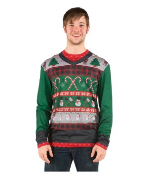 Ugly Snowman And Christmas Candy Canes Men Shirt