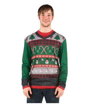 Ugly Snowman And Christmas Candy Canes Men Shirt