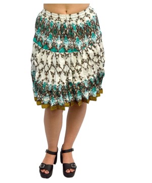 White And Sea Green Cotton Womens Short Skirt