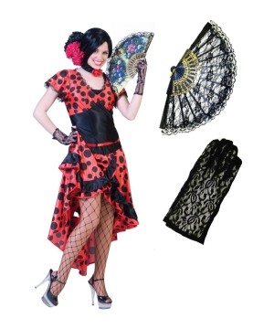 Womens Red Flamenco Dancer Costume