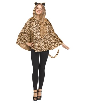Womens Leopard Hooded Poncho
