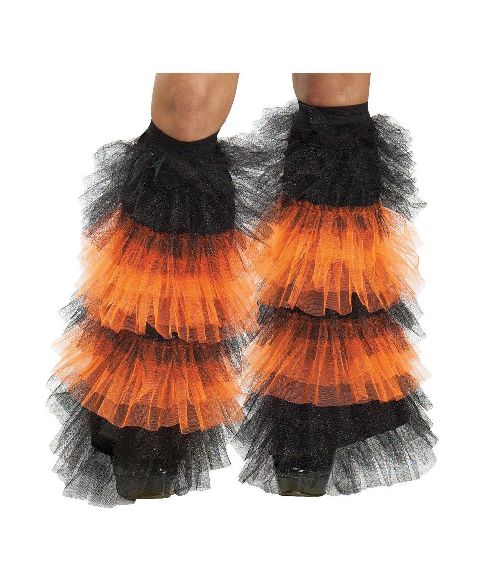 Orange And Black Tulle Ruffle Wristlets/boot Covers  Set