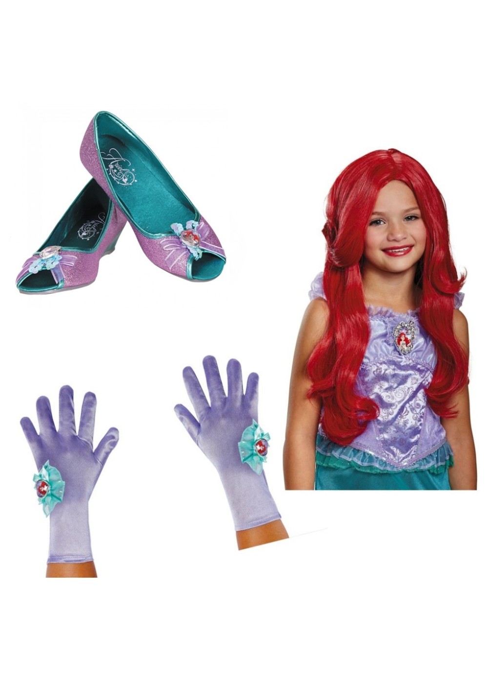 Girls Ariel Wig Gloves And Shoes Set