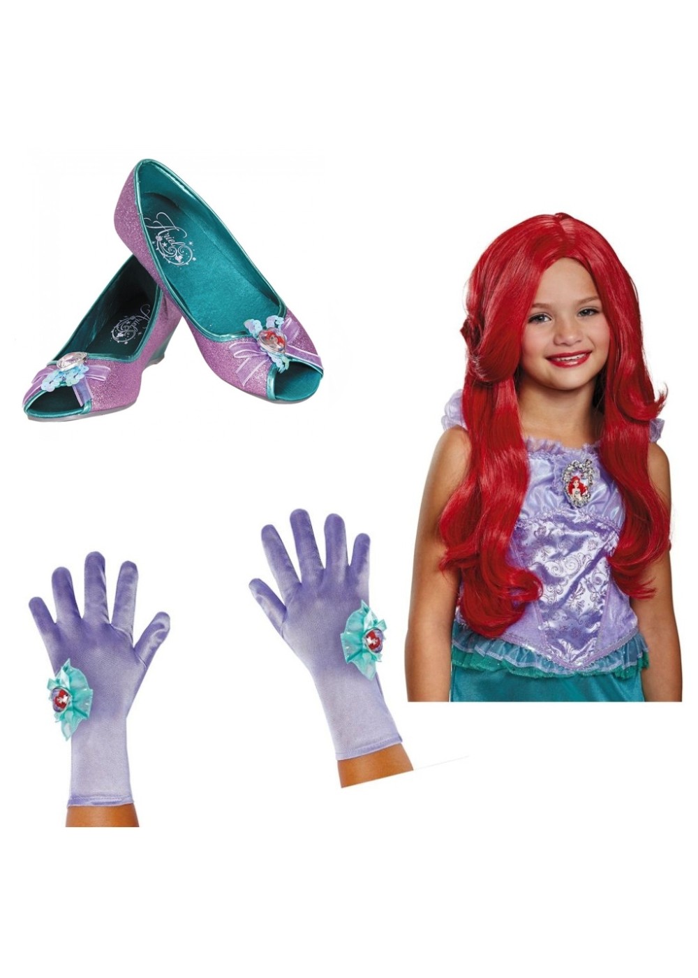 Girls Ariel Wig Gloves And Shoes Set