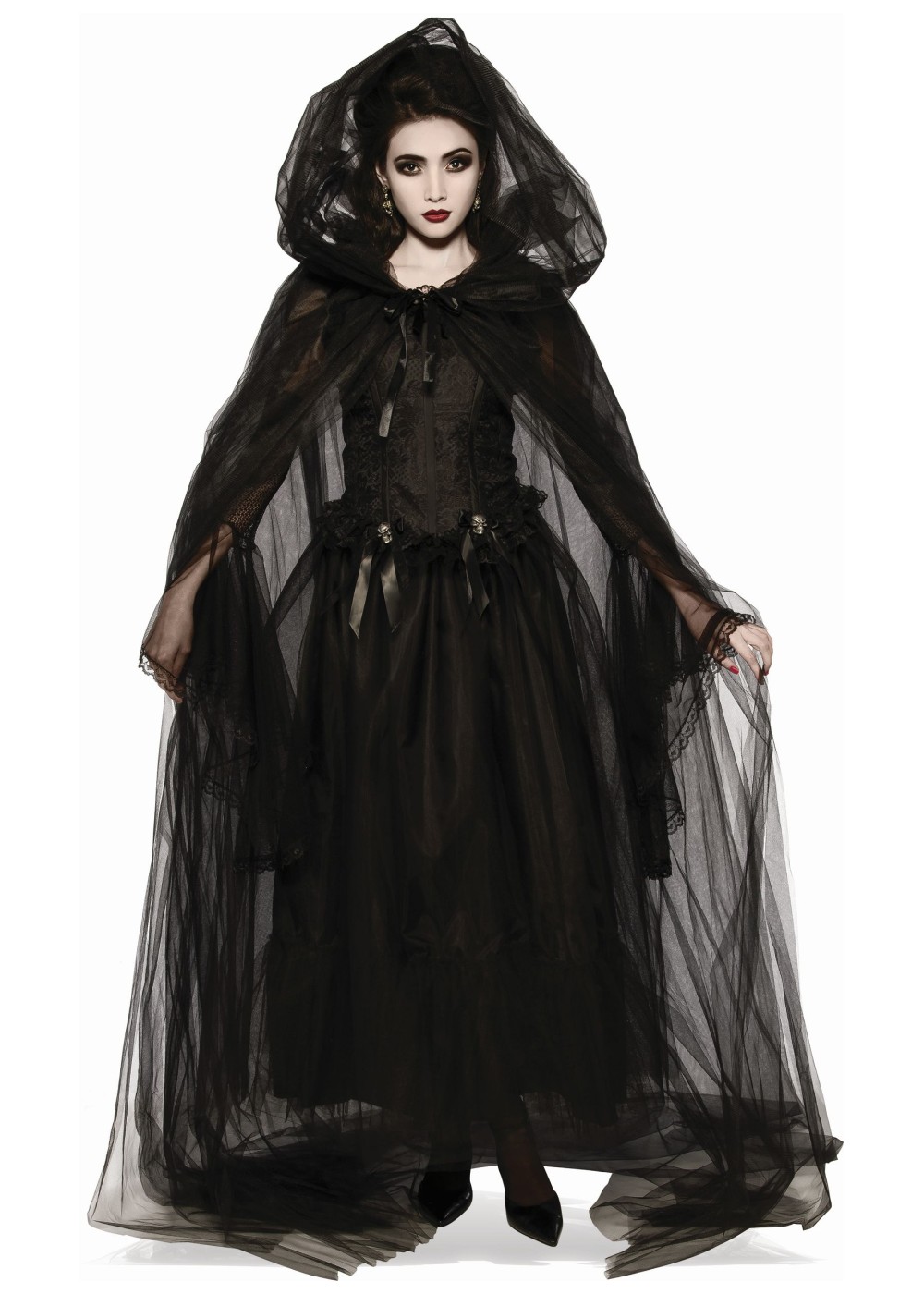 Black Hooded Women Costume Cape