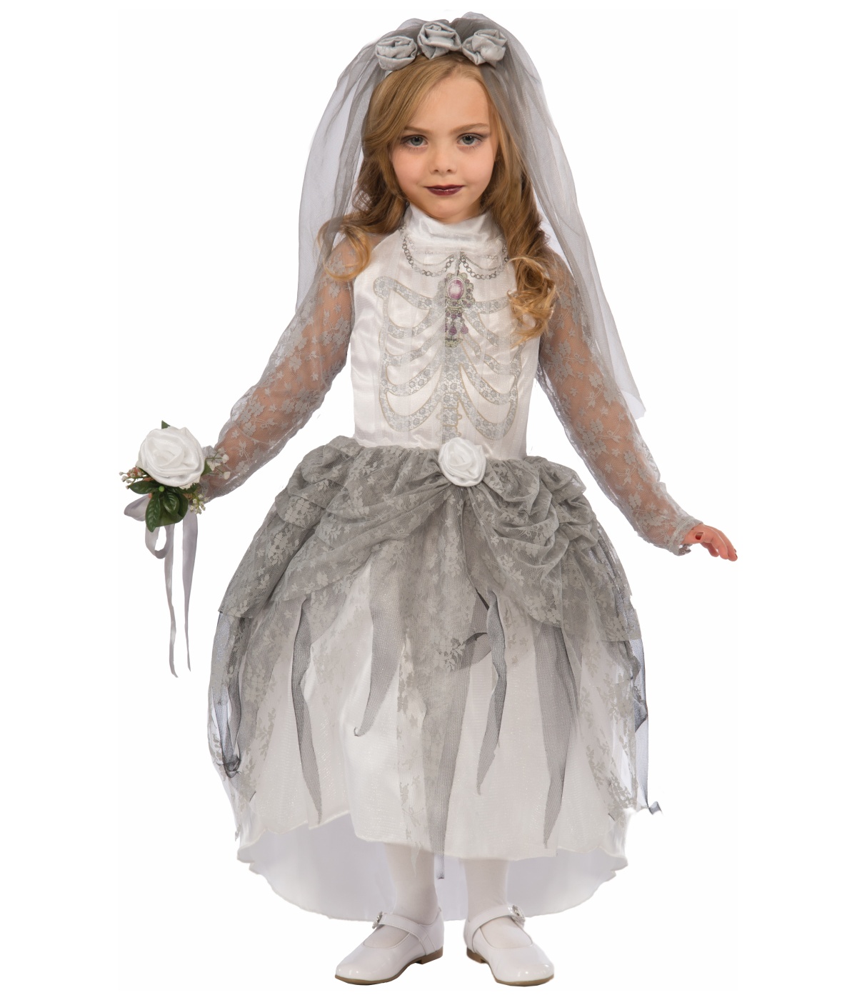 White Skeleton Bride Girl Costume