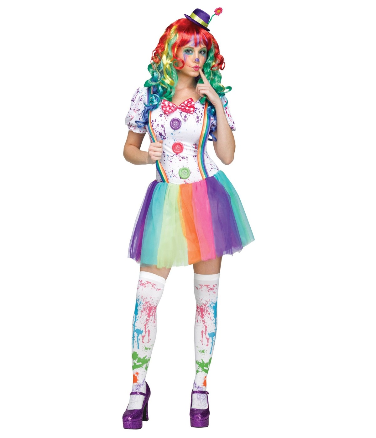 Multicolored Rainbow Clown Hun Fun Women Costume