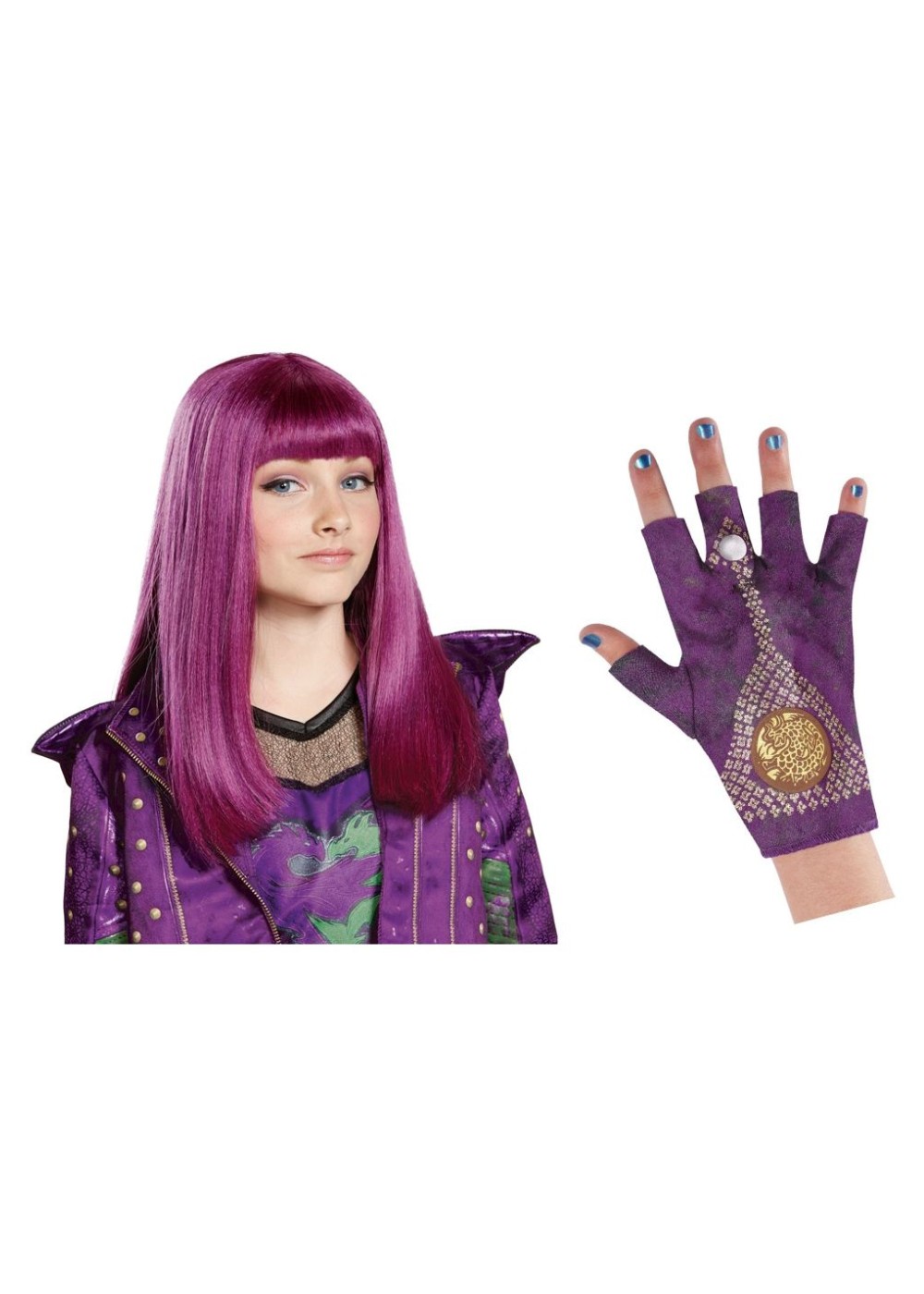 Girls Descendants 2 Mal Gloves And Wig Set