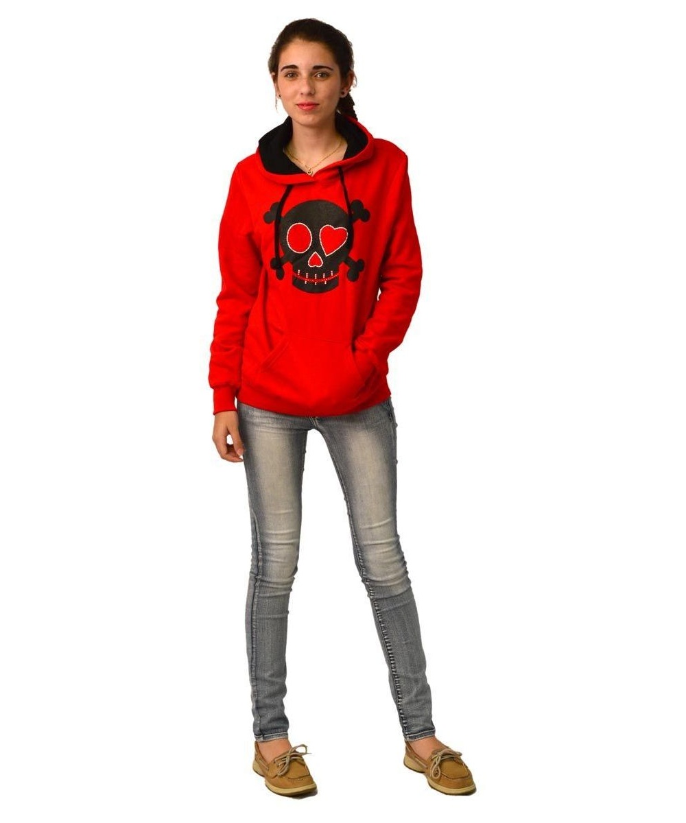 District Juniors Concert Fleece Drawstring Skull Rhinestone Hoodie