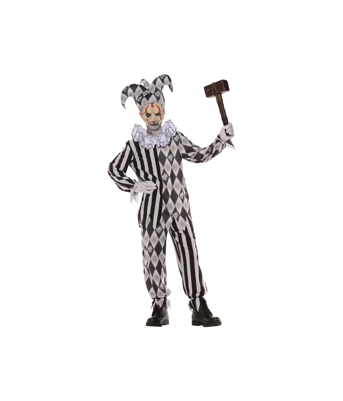 Scary Evil Harlequin Clown Big Boys Costume