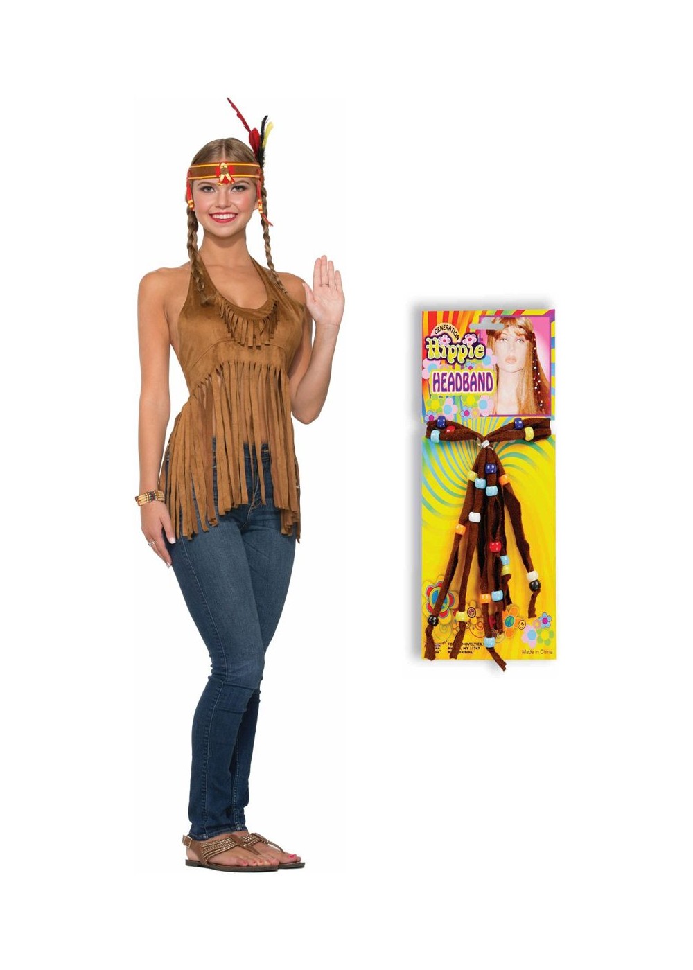 Hippie Top And Headpiece Woman Costume Set