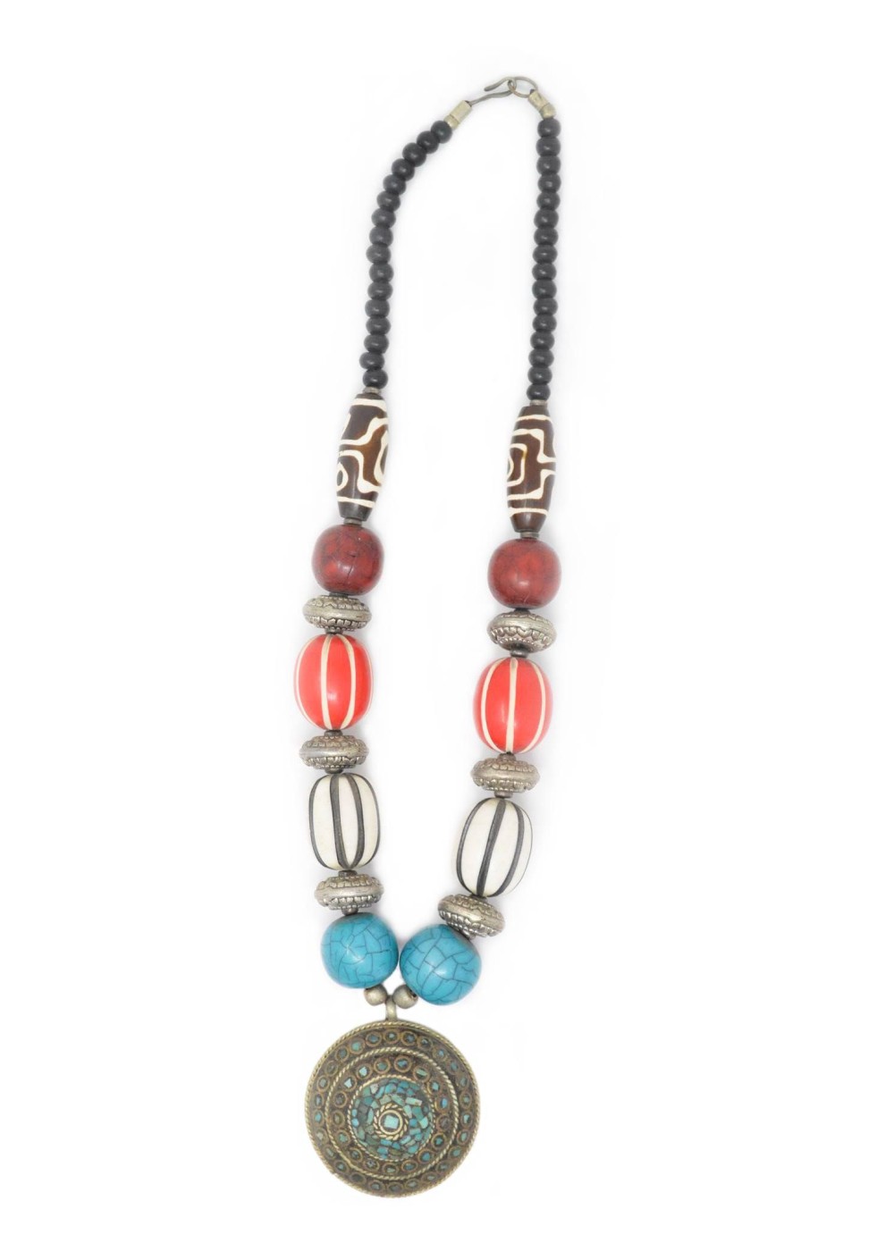 Tibetan Necklace With Multicolored Turquoise Pendant