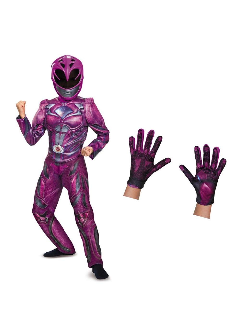Girls Pink Ranger Movie Costume And Gloves Set