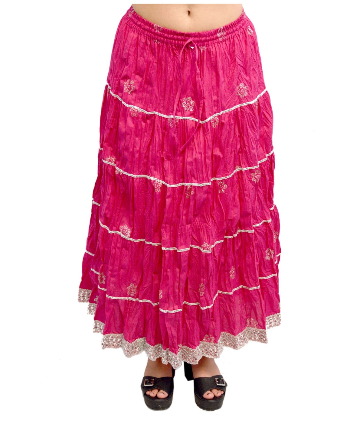 Ladies Pink Sanganeri Hand Block Cotton Skirt