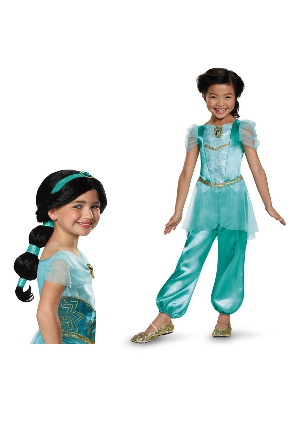 Disney Princess Jasmine Girls Costume And Wig Set