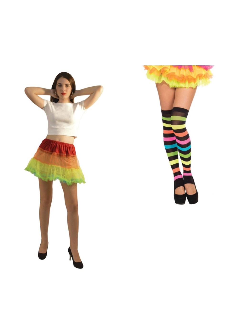 Rainbow Thigh High Stockings And Tutu Women Costume Set