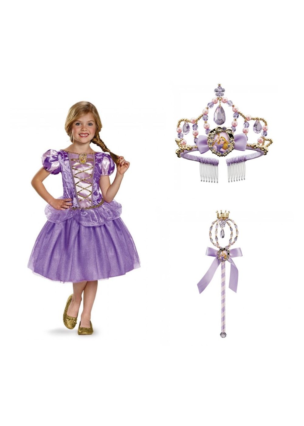 Disney Princess Rapunzel Costume Wand And Tiara Girls Set