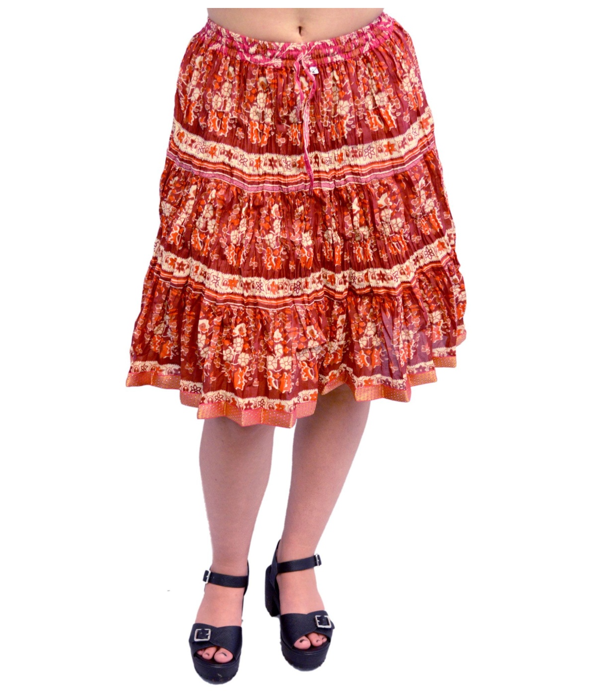 Womens Raspberry Red Cotton Printed Mini Skirt