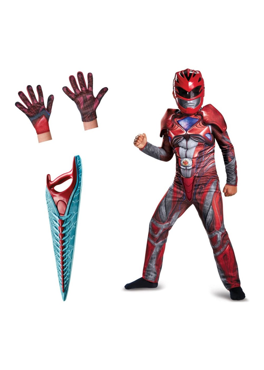 Boys Red Power Ranger Movie Costume Gloves And Sword Set