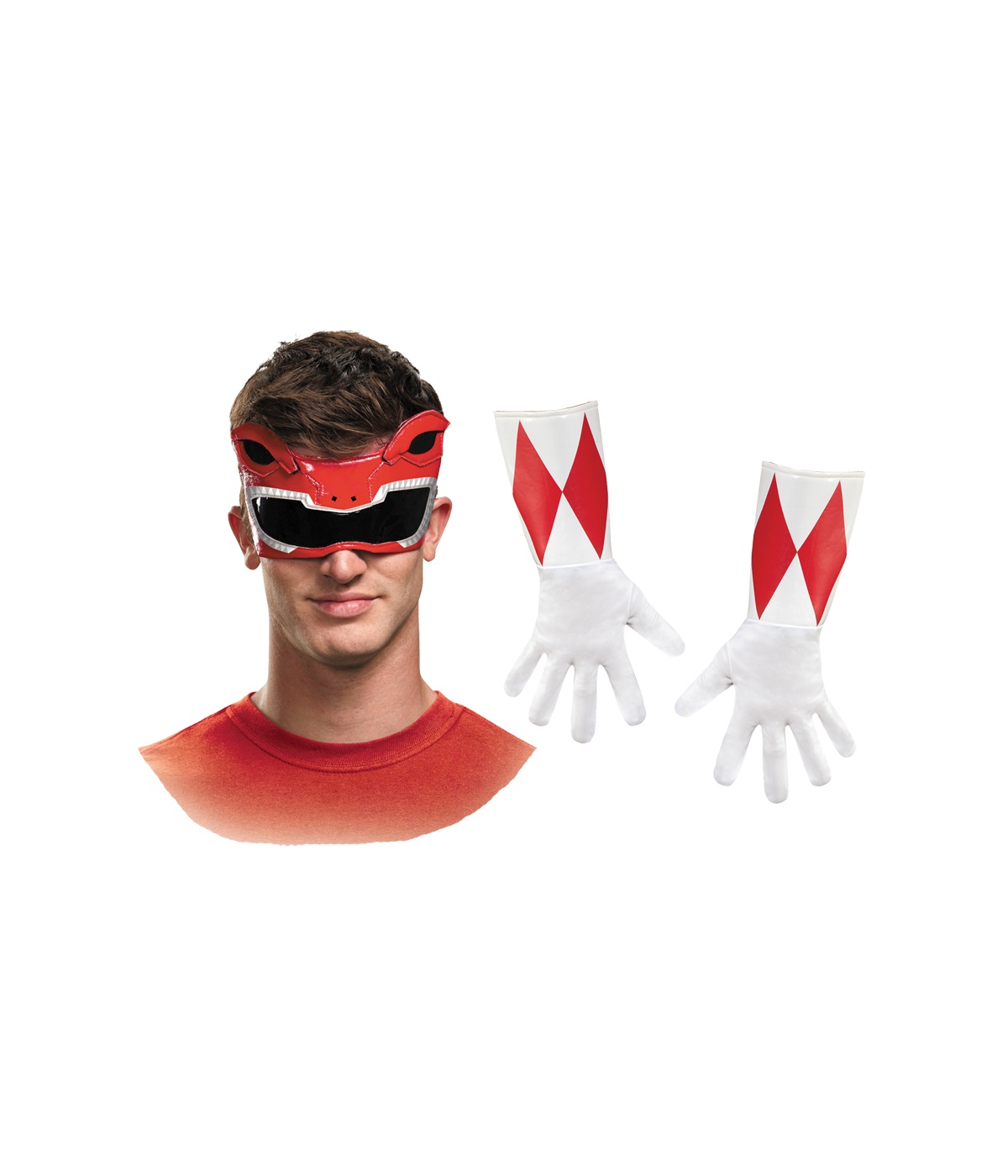 Red Power Rangers Men Gloves And Mask Costume Set