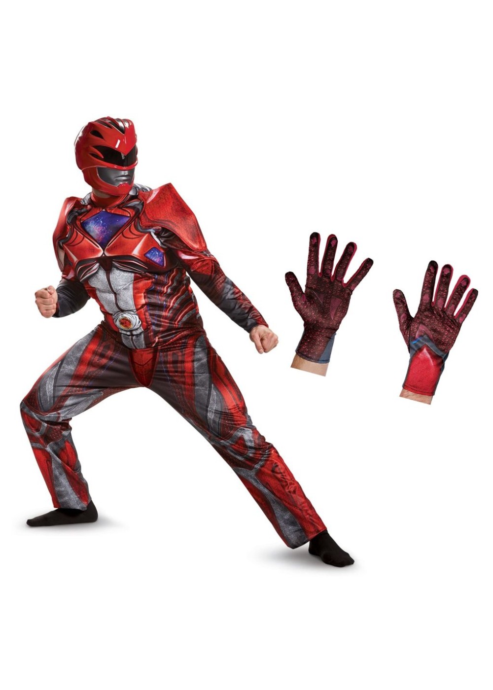 Red Power Ranger Movie Men Costume And Gloves