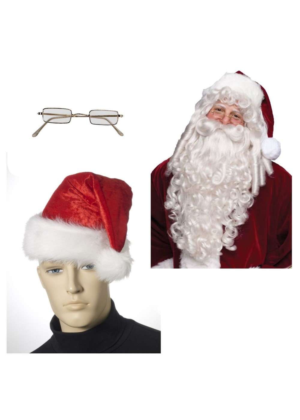 Santa Hat Wig Beard And Glasses Men Costume Set