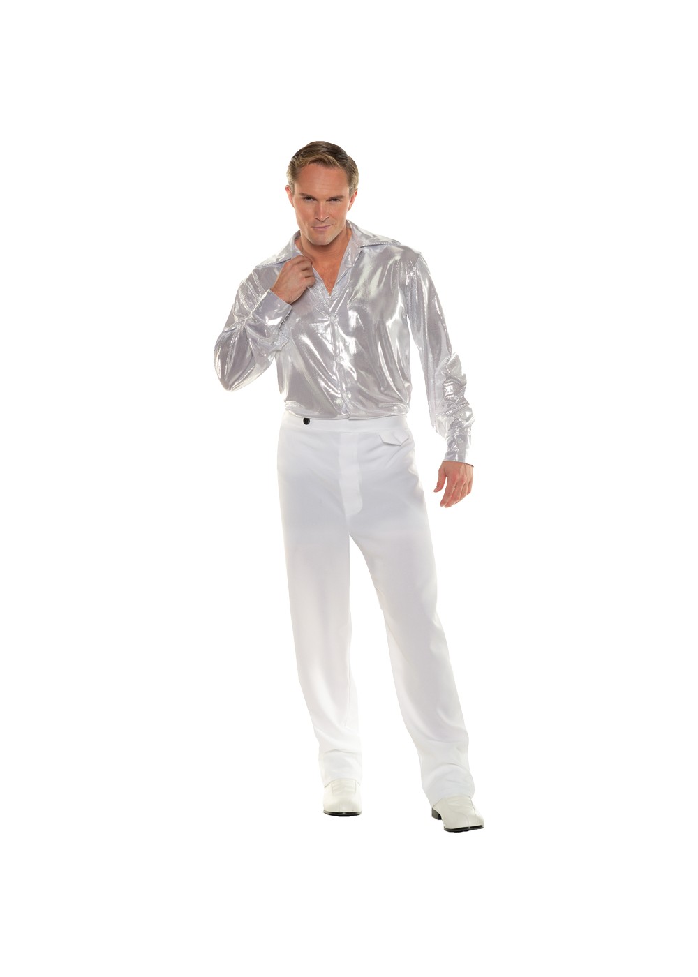 Silver White Mens Disco Shirt